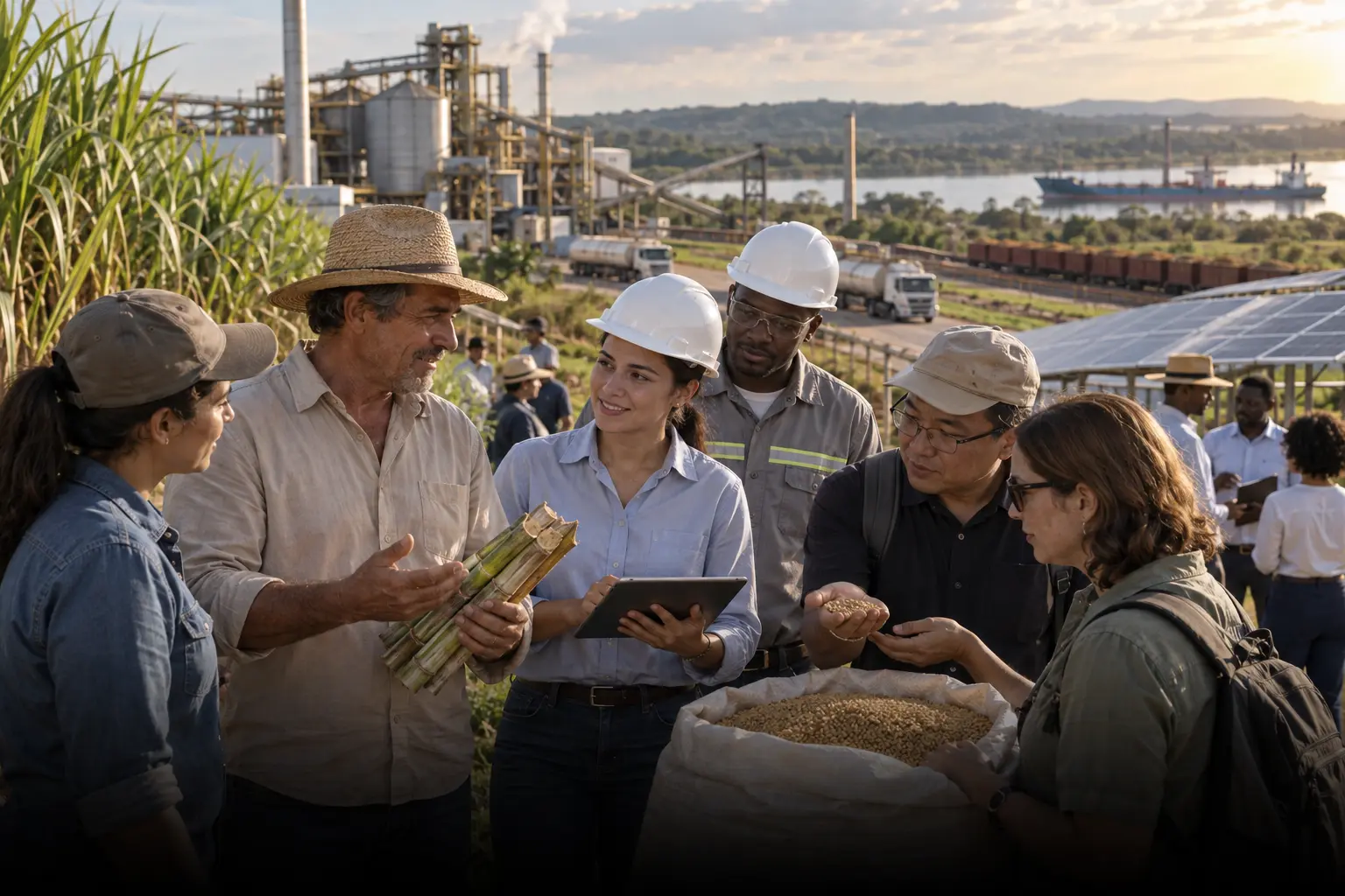 Agricultores e engenheiros discutem alimentos, biocombustíveis e transporte integrado.