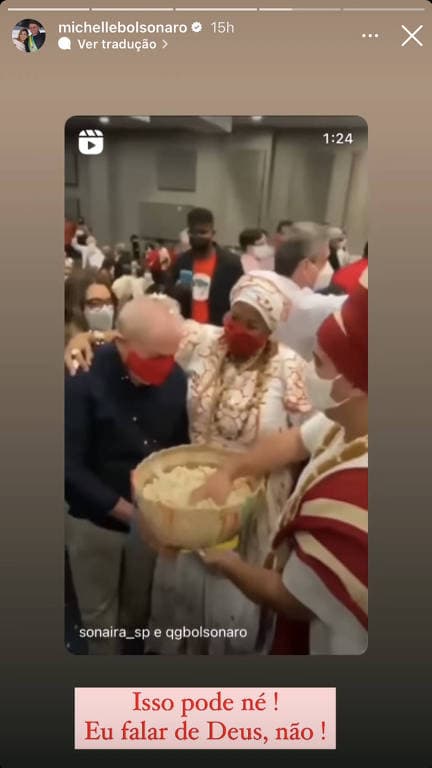 Captura da publicação de Michelle Bolsonaro sobre Lula e religiões de matriz africana, em agosto de 2022.